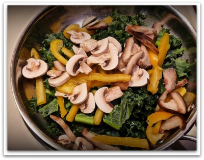 mushrooms peppers and kale