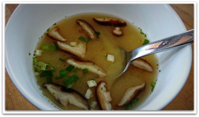 organic miso soup with organic shitake mushrooms