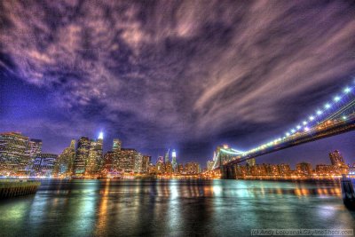 New York City skyline and Brooklyn Bridge in HDR