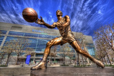 John Stockton statue with Energy Solutions Arena in HDR
