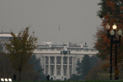 Marine One with President George W. Bush inside heading to the White House