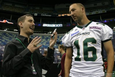 San Jose SaberCats QB Mark Grieb with ArenaFan writer Adam Markowitz