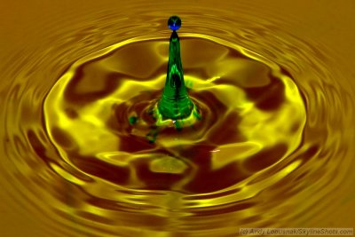Green splash, blue drop and gold water