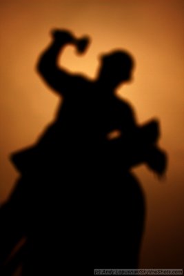 Out-of-focus silhouette of the Boilermaker Sculpture