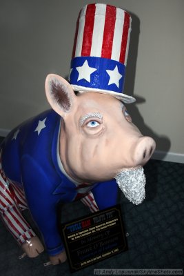 Uncle Ham pig sculpture in the emptied Obama headquarters (no joke) in Lafayette, IN