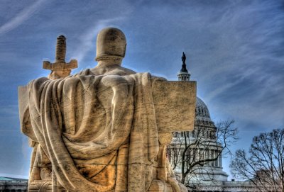 Supreme Court sculpture & the Capitol in HDR