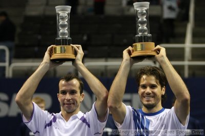 Radek Stepenek & Tommy Haas celebrate their 2009 SAP Open doubles title