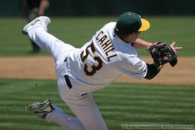 Oakland Atheltics pitcher Trevor Cahill tossed to first