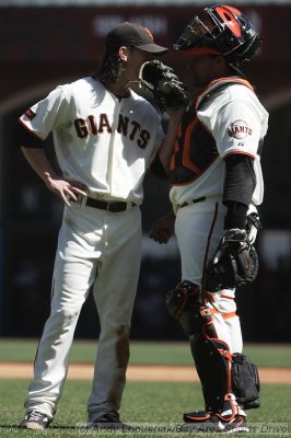 San Francisco Giants pitcher Tim Lincecum and catcher Bengie Molina