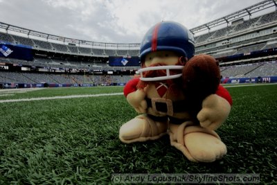 New York Giants huddle at the New Meadowlands Stadium