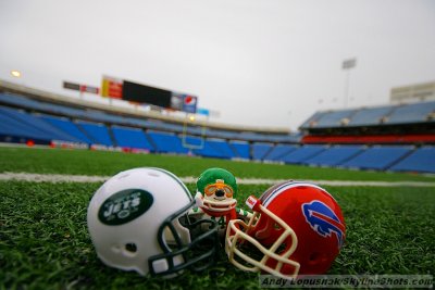 NFL Huddles: NY Jets huddles figure at Ralph Wilson Stadium in Orchard Park, NY
