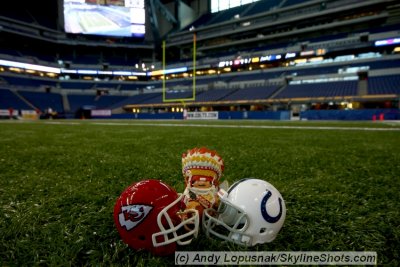 NFL Huddles: Kansas City Chiefs figure at the KC-Indy game at Lucas Oil Stadium - Indianapolis, IN