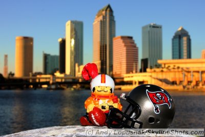 NFL Huddles: Tampa Bay Buccaneers huddles figure in downtown Tampa, FL