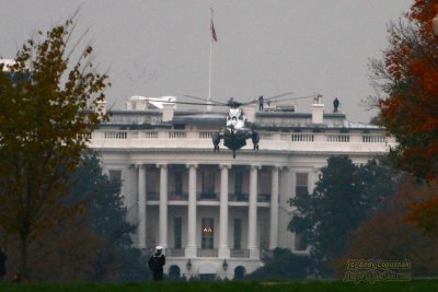 Marine One with President George W. Bush inside heading home