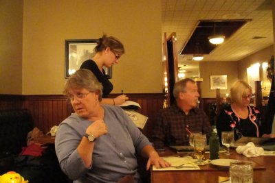 What's for dinner? Jeff's wife, Donna, waitress, brother Jeff, Tom's wife, Barbara Ann
