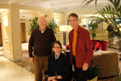 Dad, Barb and John in lobby of Radisson Hotel, King of Prussia, PA