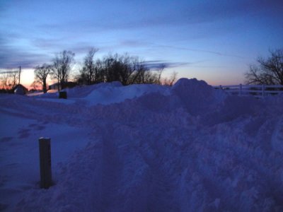 Our driveway from end of street is plowed in; runs all the way up to the barn and house.