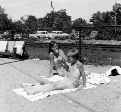 Zuie and Paul on clubhouse beach 1955