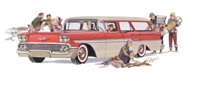 1958 Chevrolet Brookwood 8cyl 4dr Wagon Rio Red & Artic White