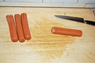 prepping the hot dogs