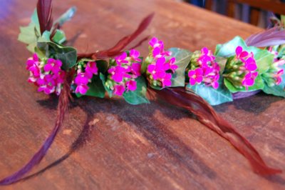 flowergirl head garland w/ feathers