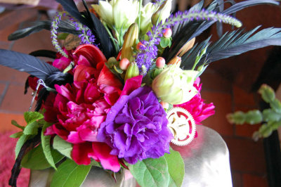 Bridal bouquet w/ antique watch parts (2)