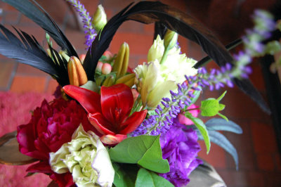 Bridal bouquet w/ antique watch parts, feathers