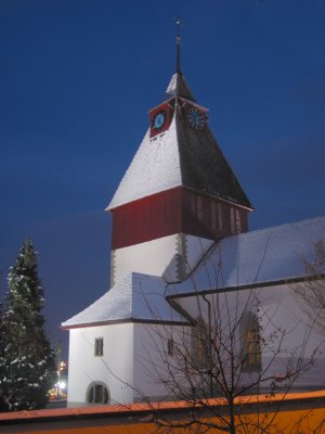 Snow at north slope of steeple