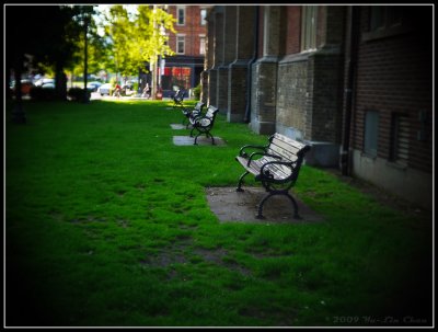 Benches outside the church