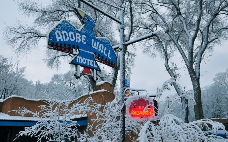 Winter at the Adobe Wall Motel, Taos, New Mexico