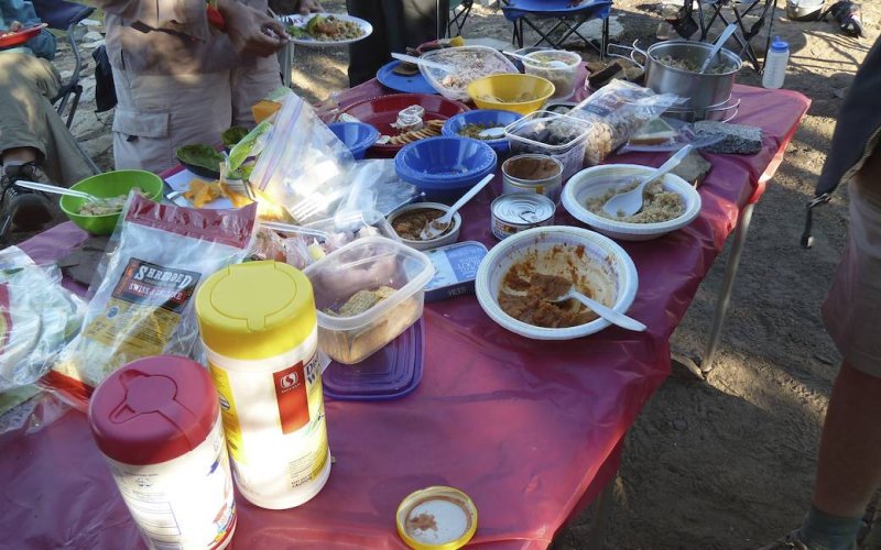 The pot luck dinner table.