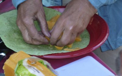 Making a quesadilla.