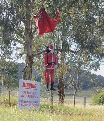 Santa evidently had to hit the eject button and is now in trouble.
