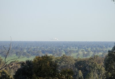 From the top of our hill, looking North towards Wangaratta - steam from a factory, 20 miles as the crow flies!