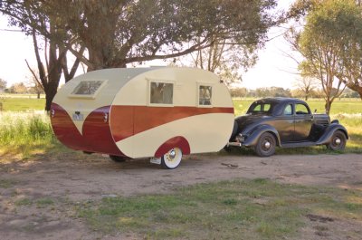 1935 Ford Coupe & mid 1940's restored caravan.