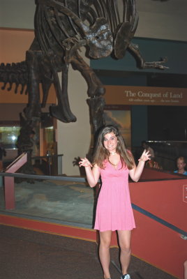 Carlee with a T-Rex skeleton