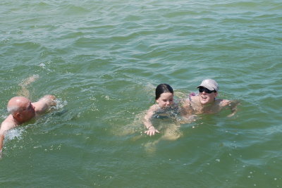 Swimming back from the sandbar