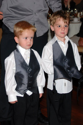 Maddox and Owen waiting for the garter toss