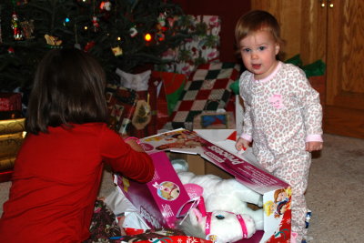 Paige helps Avery open presents