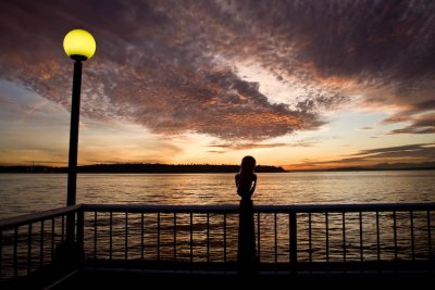 Amazing sunset at the aquarium pier