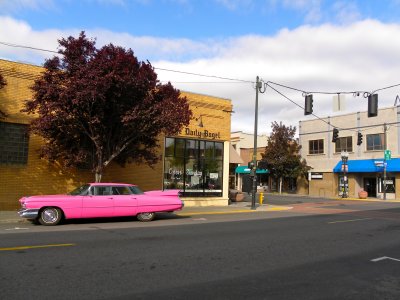 13. Pink Car at Bagel Shop