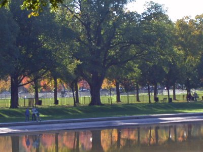 Autumn sunset in the reflecting pool.