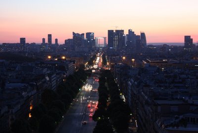 Arc de Triomphe Towards La Defense at Sunset