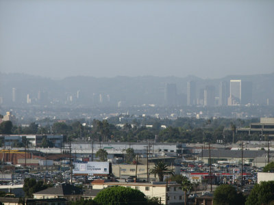 Downtown obscured by smog