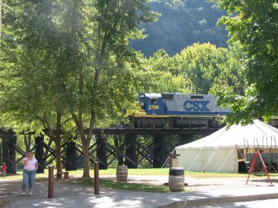 CSX locomotives roll through town