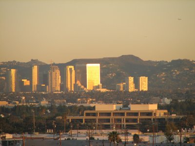 Sunrise over a Downtown area near LA