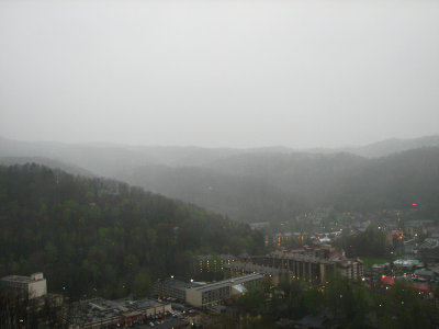 Hilltops of Gatlinburg through rain