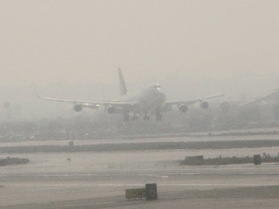Landing in the haze