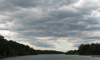 Clouds dominate the lake