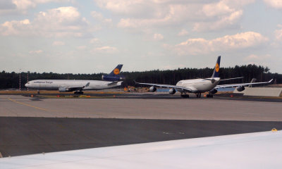 Lufthansa jets lined for takeoff
